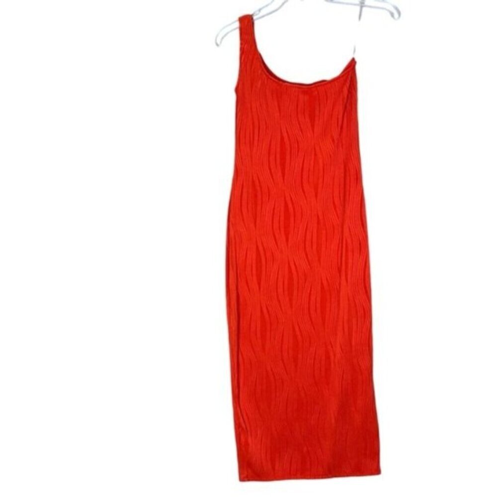 Derek Heart Gown One Shoulder Sleek Bodycon Maxi Dress Wavy Geometric Medium - Picture 3 of 16